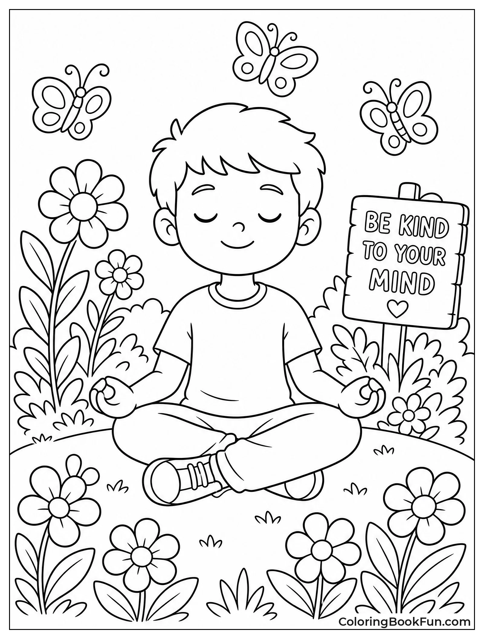 Child Meditating in Butterfly Garden