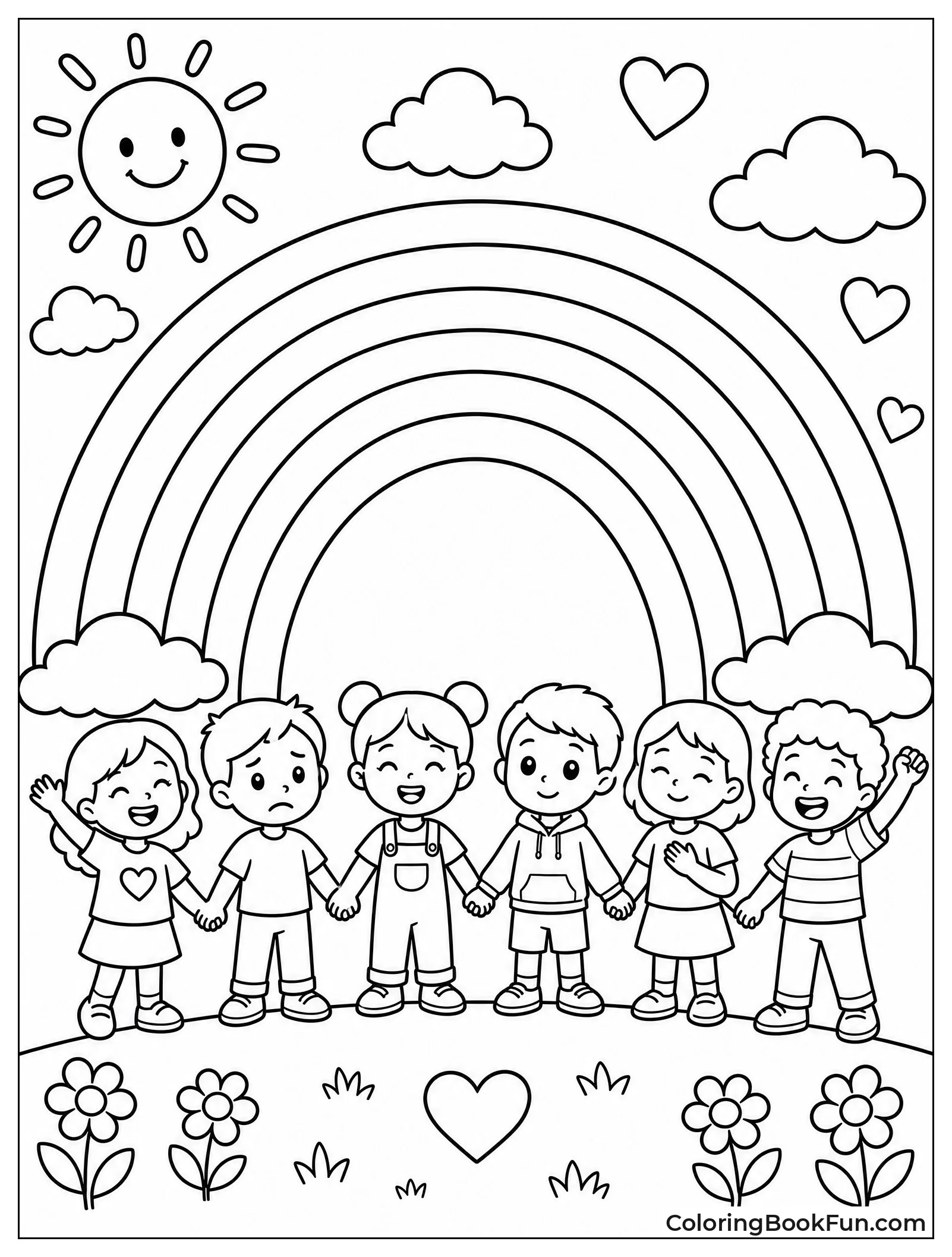 Rainbow with Holding Hands Children