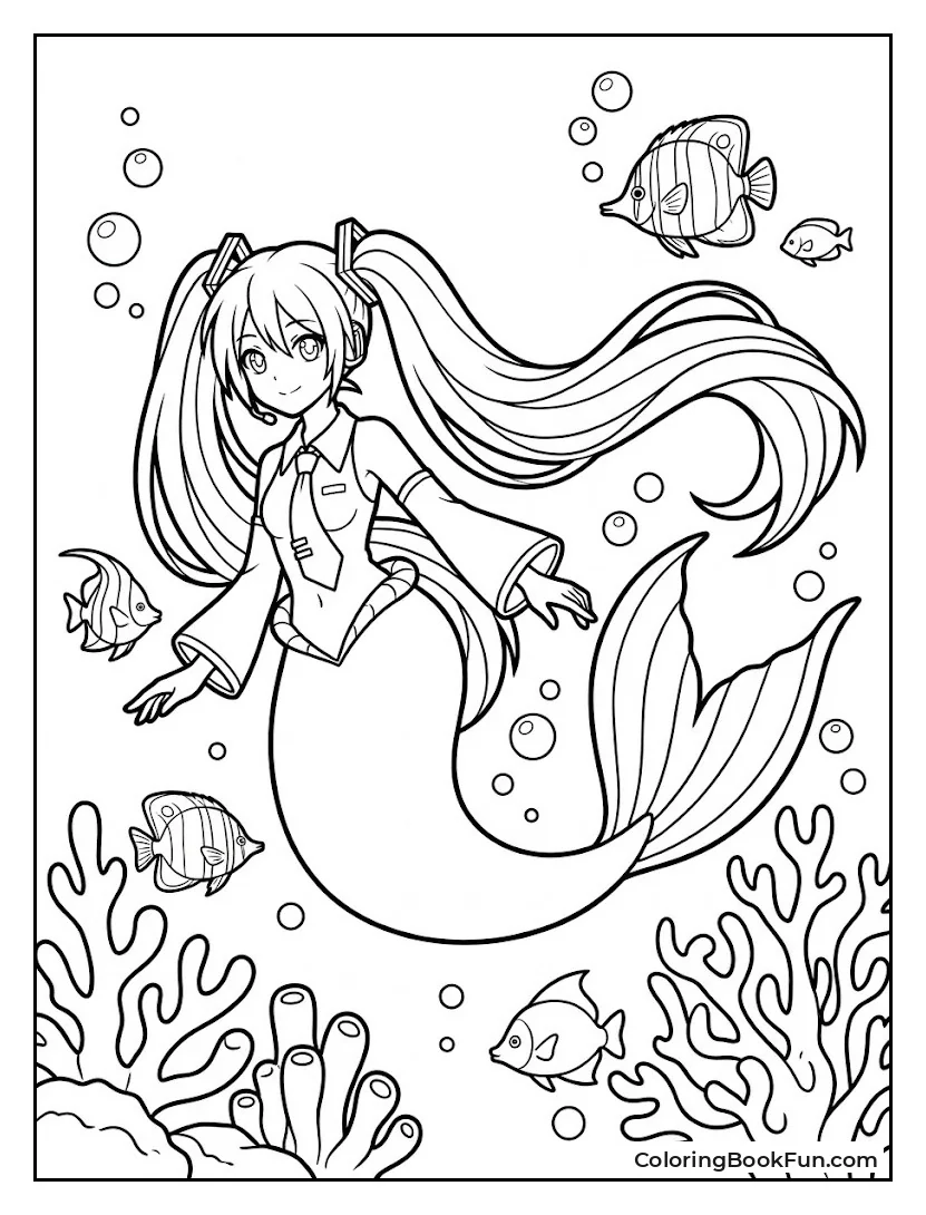 Mermaid Miku Swims with Fish