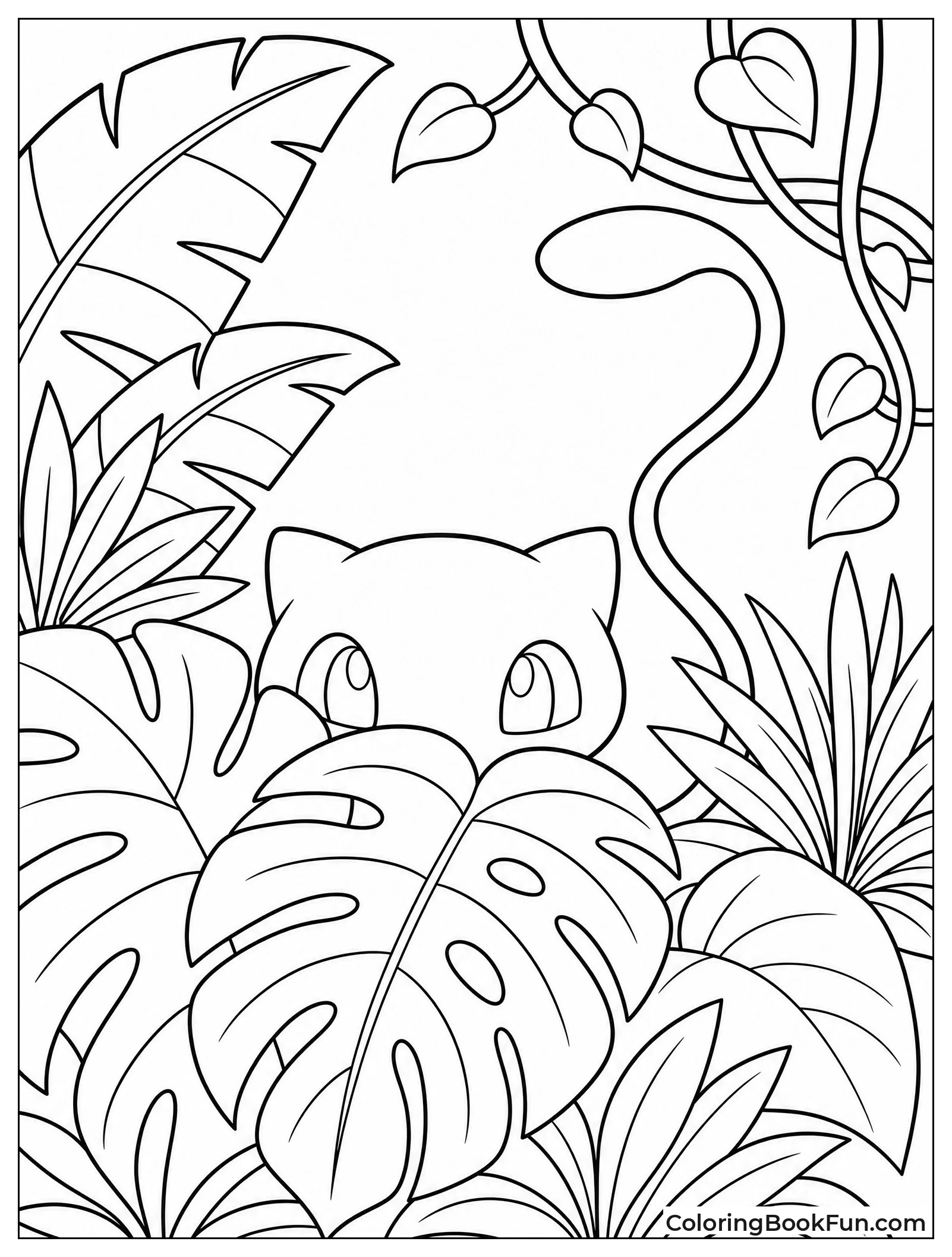 Mew Peeking from Jungle Leaves