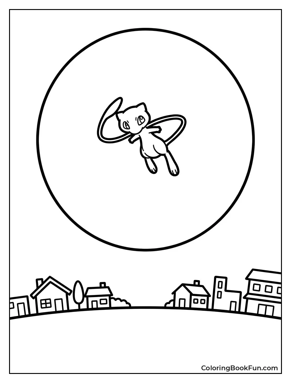 Mew Silhouette over Full Moon
