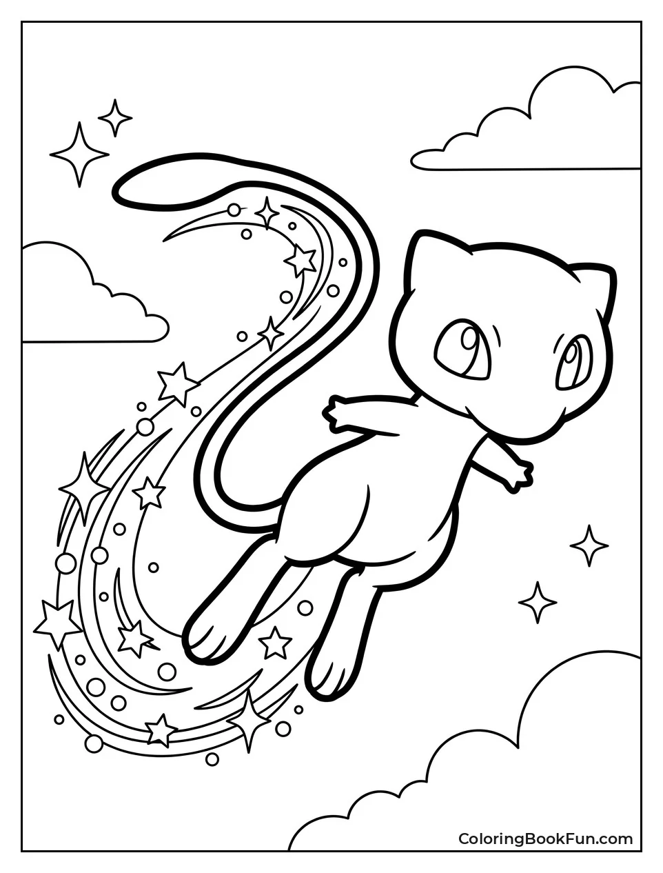 Mew Flying with Rainbow Trail