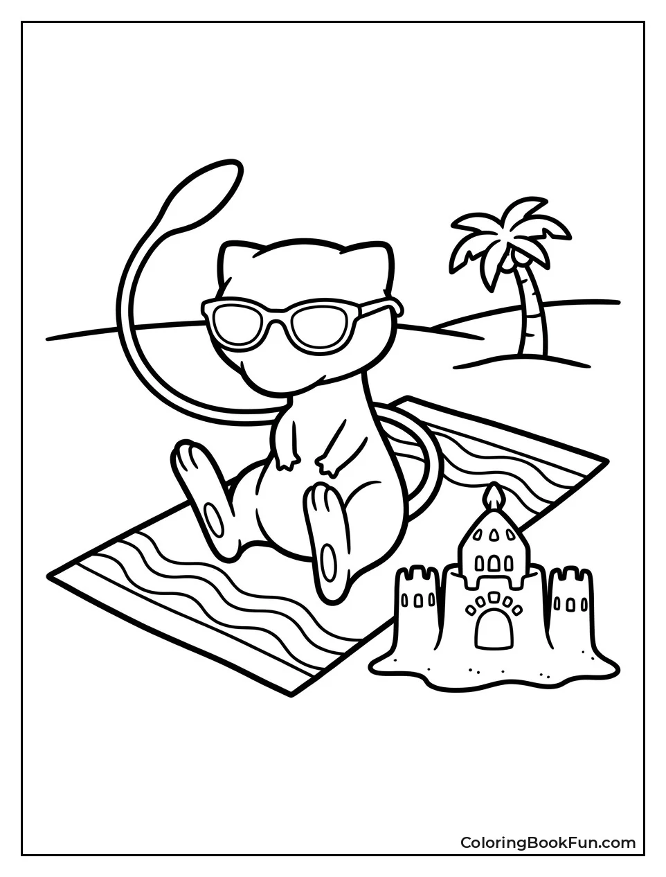 Mew Relaxing on Beach Towel