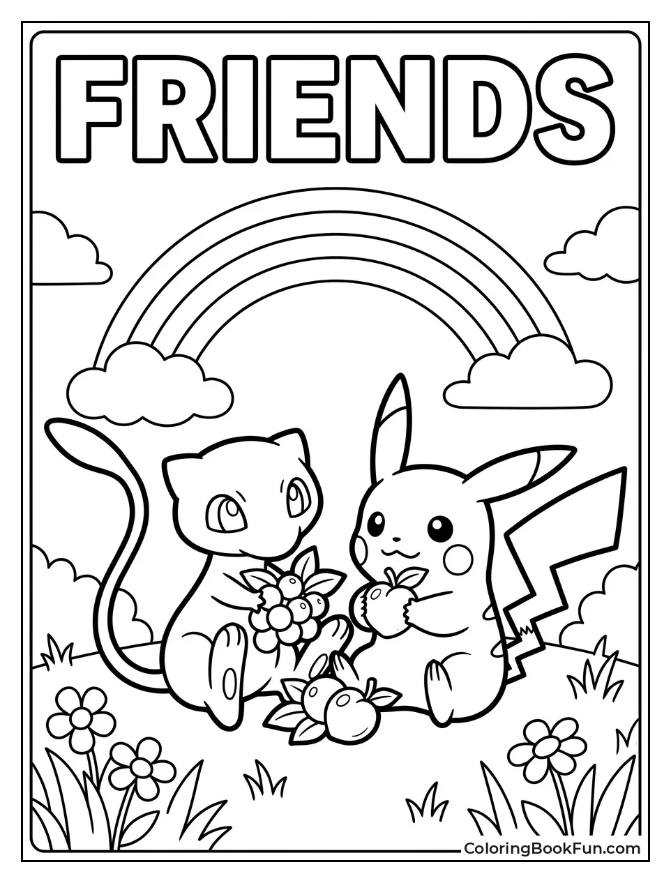 Mew Sharing Berries with Pikachu