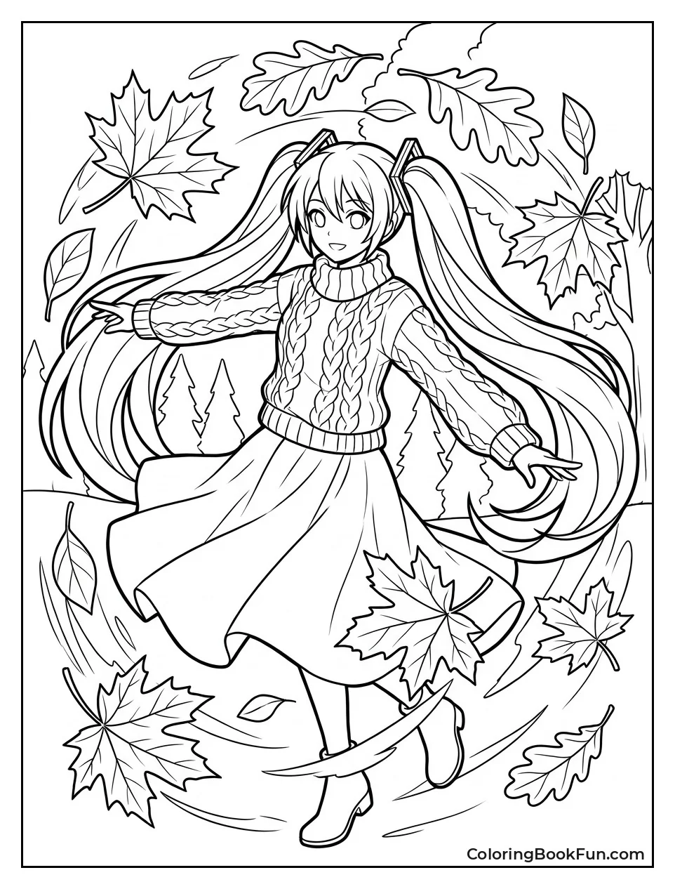 Miku Twirls in Autumn Leaves