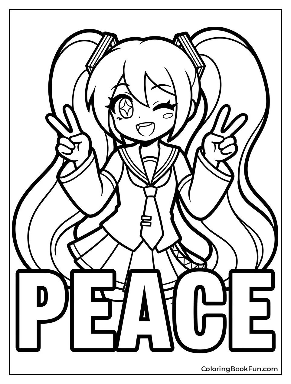 Miku Flashes Two Peace Signs