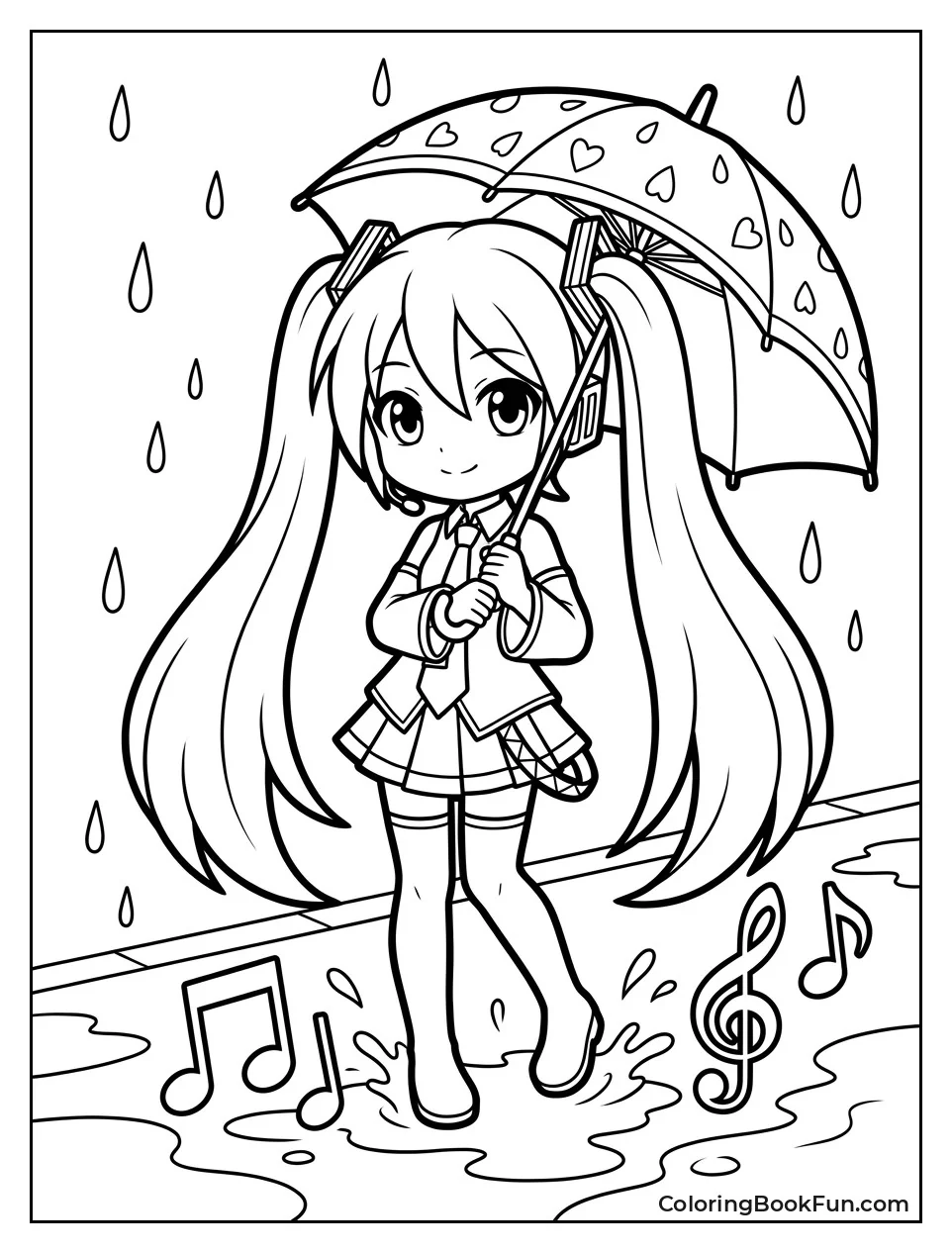 Miku Holds a Teal Umbrella