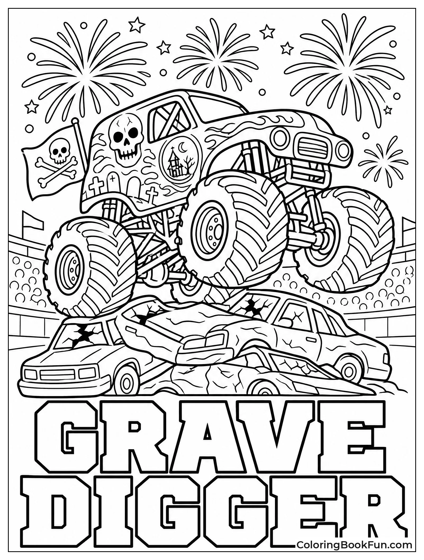 Grave Digger Crushes Cars Under Fireworks