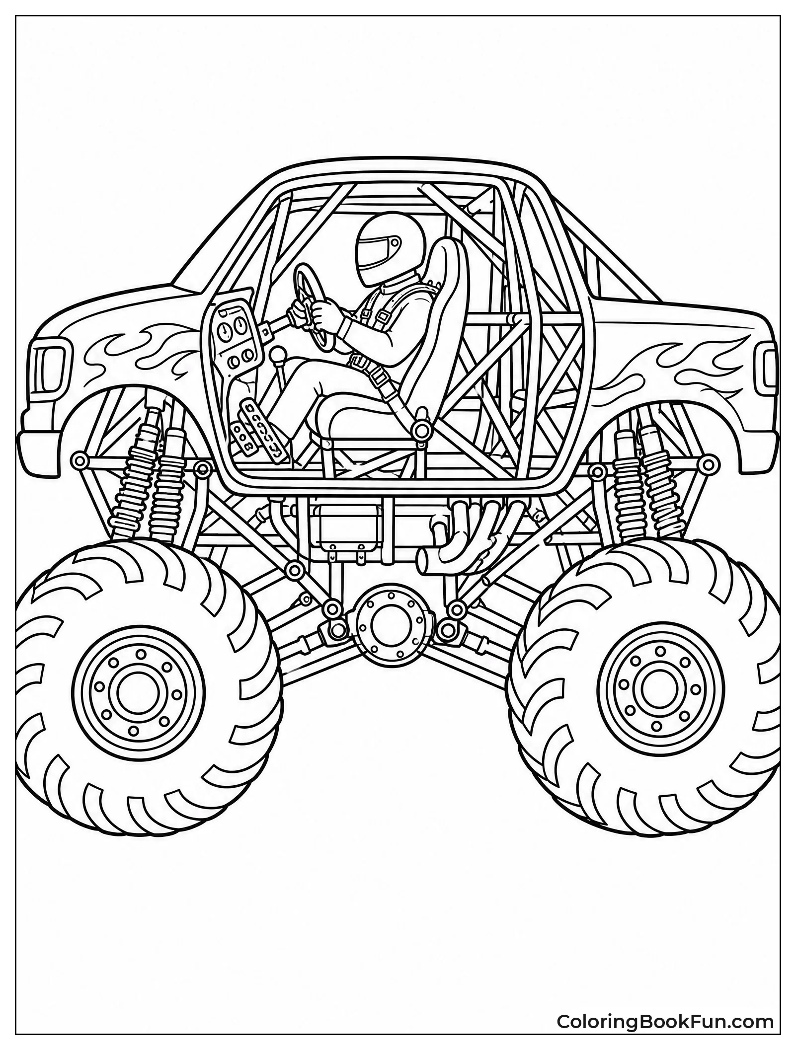 Driver Sits in Truck Cockpit