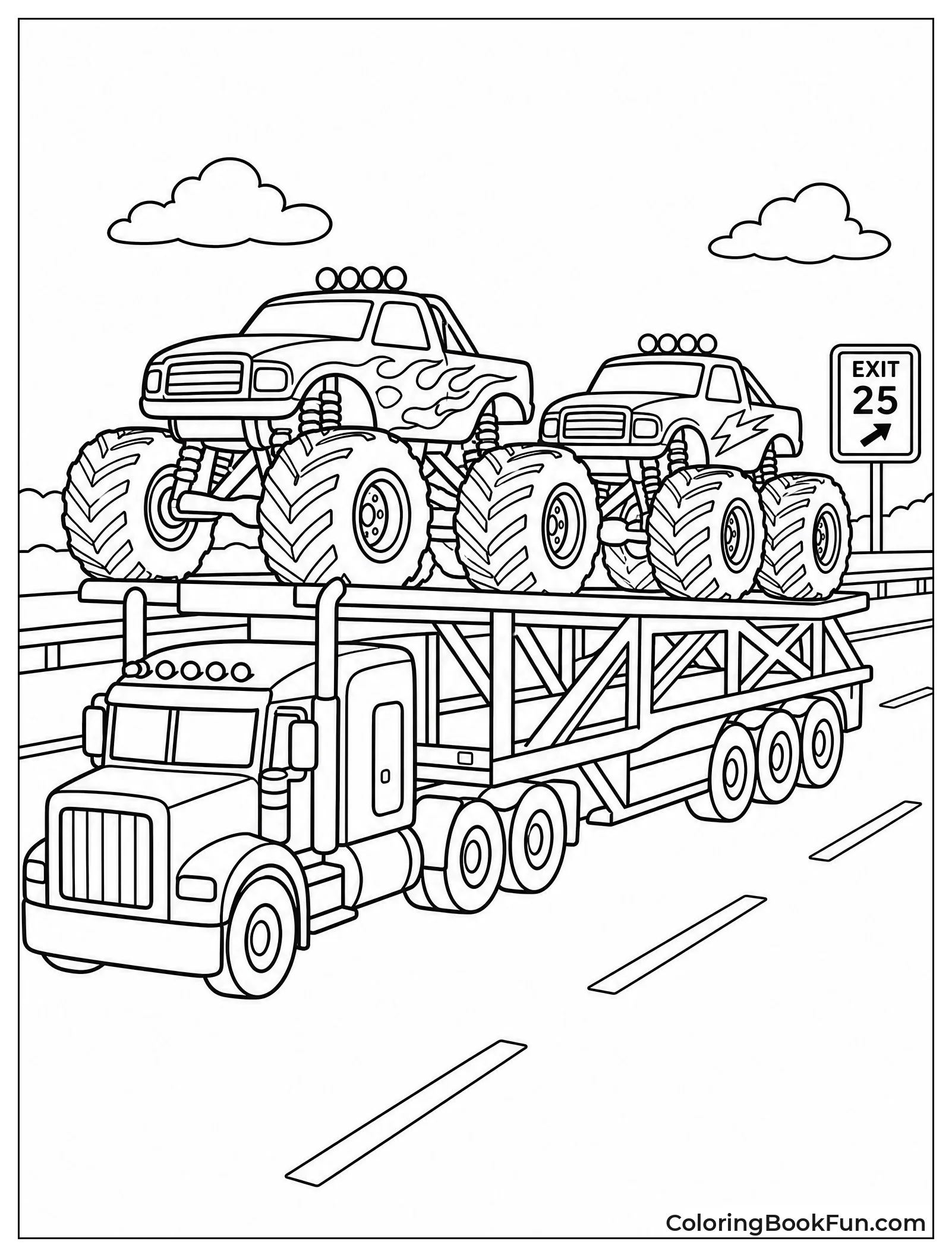 Trailer Carries Two Monster Trucks