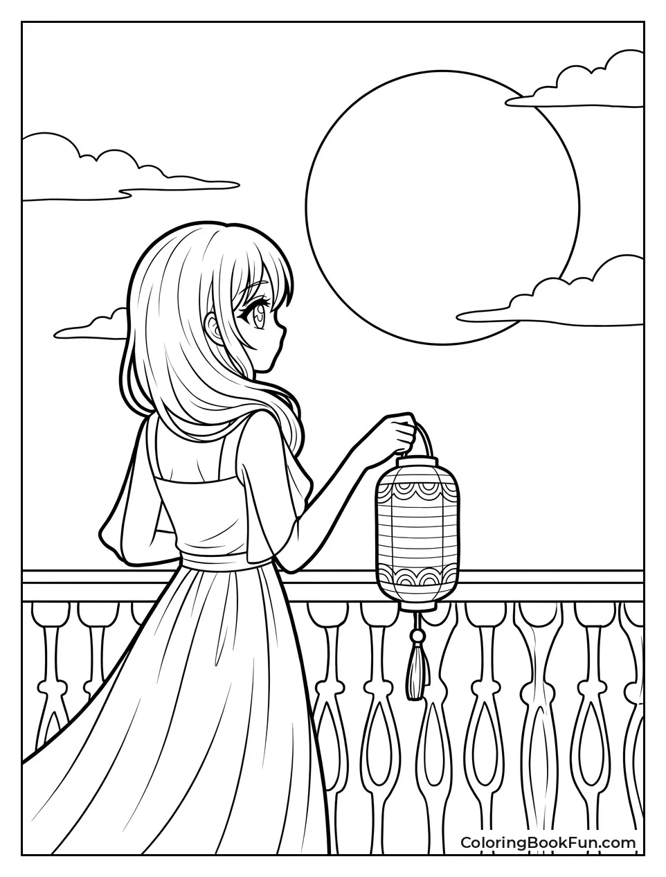 Girl Gazing at Full Moon