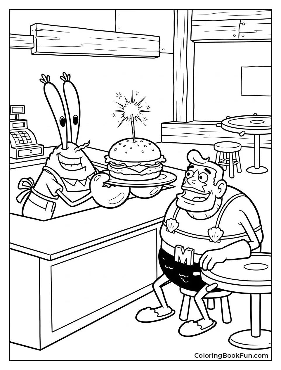 Serving a Krabby Patty to Mermaid Man