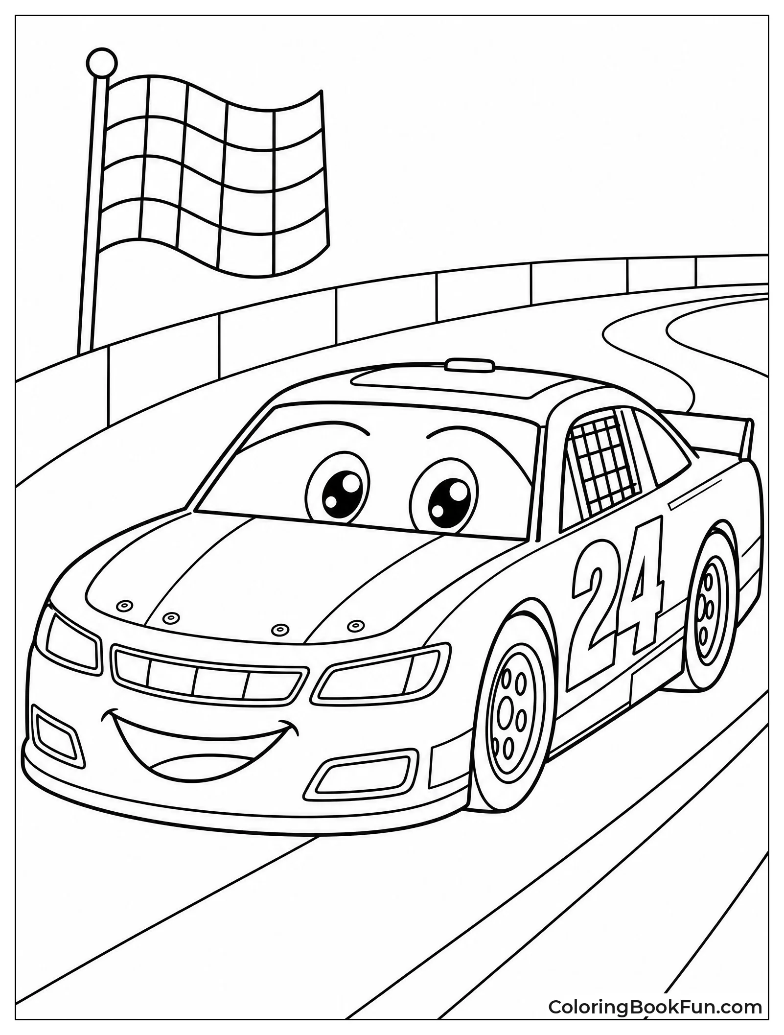 Happy Cartoon Race Car Smiling
