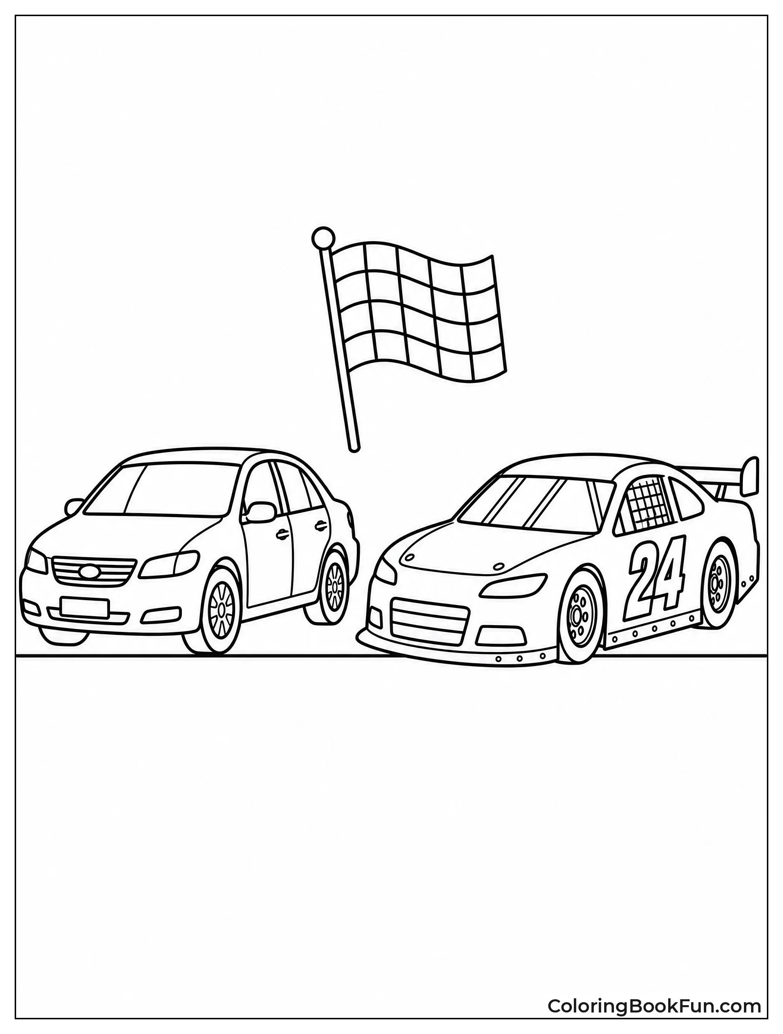 Race Car Next to Road Car