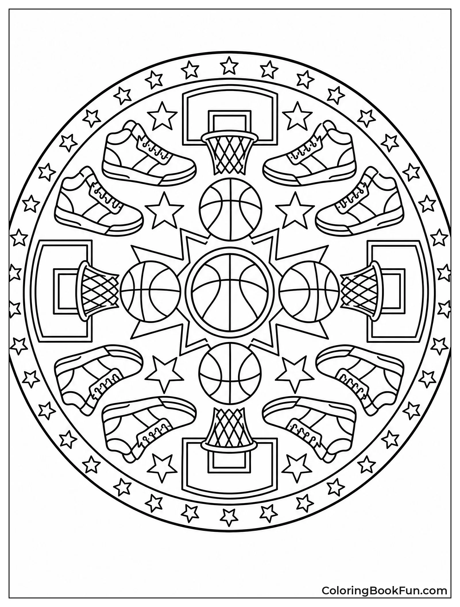Symmetrical Mandala Made of Basketballs
