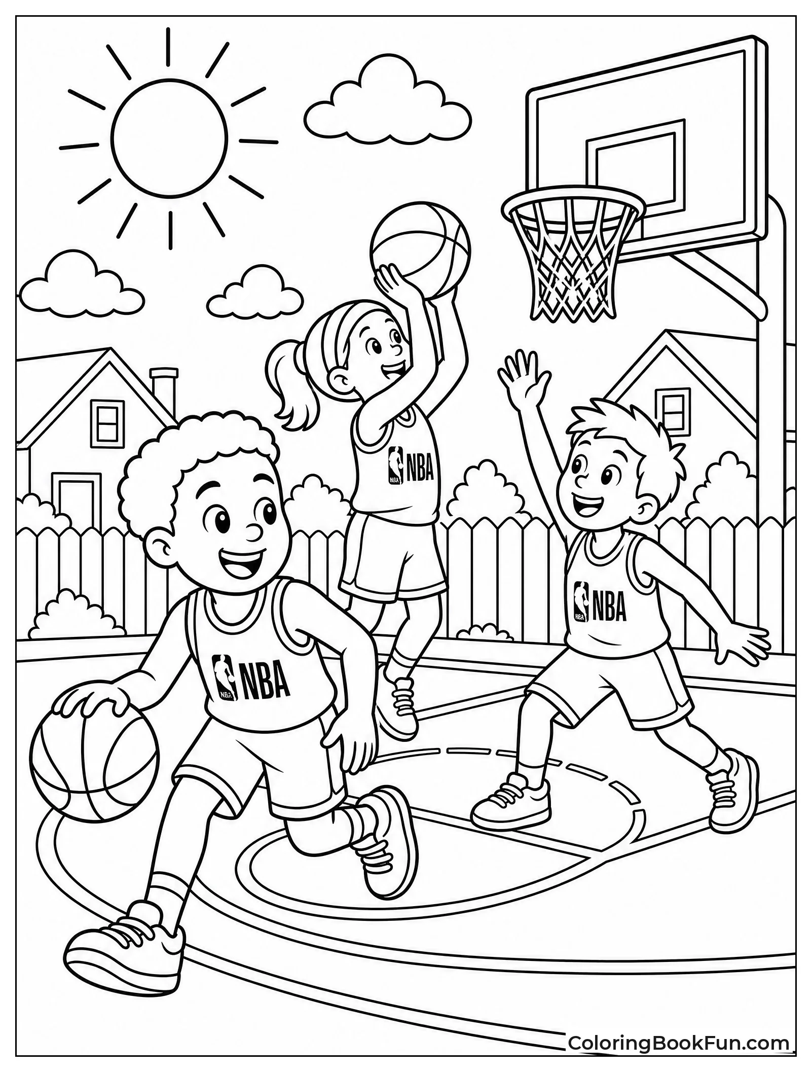 Young Kids Shooting Hoops Outside