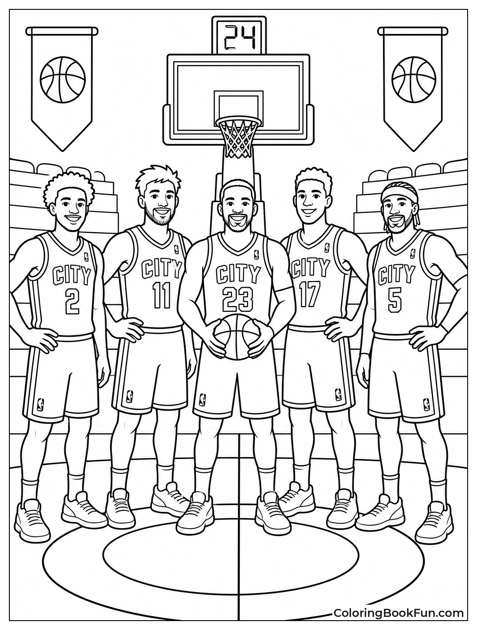 Five Players Lined Up for Tip Off