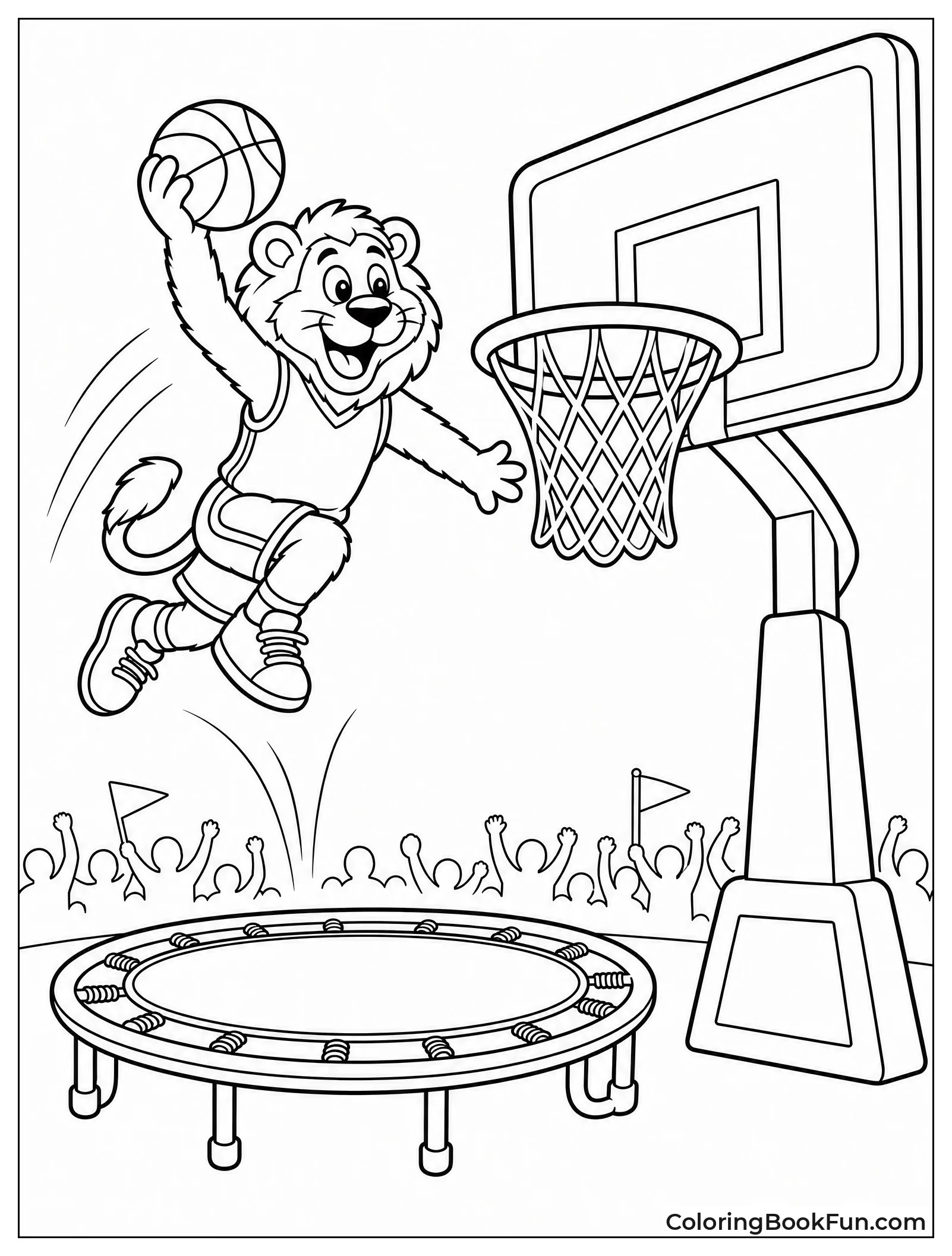 Mascot Doing a Fun Trampoline Dunk