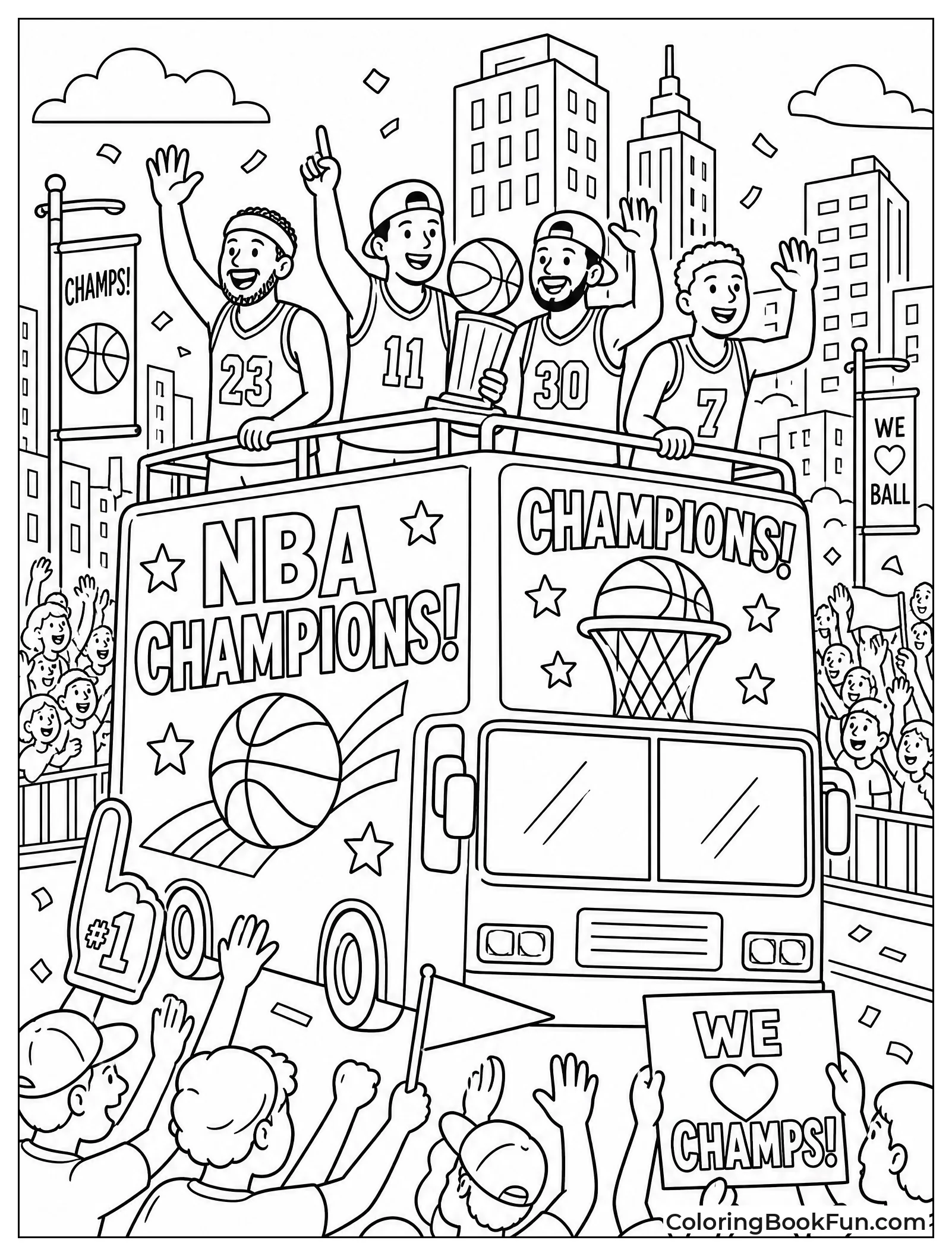 Team Riding on a Victory Parade Bus