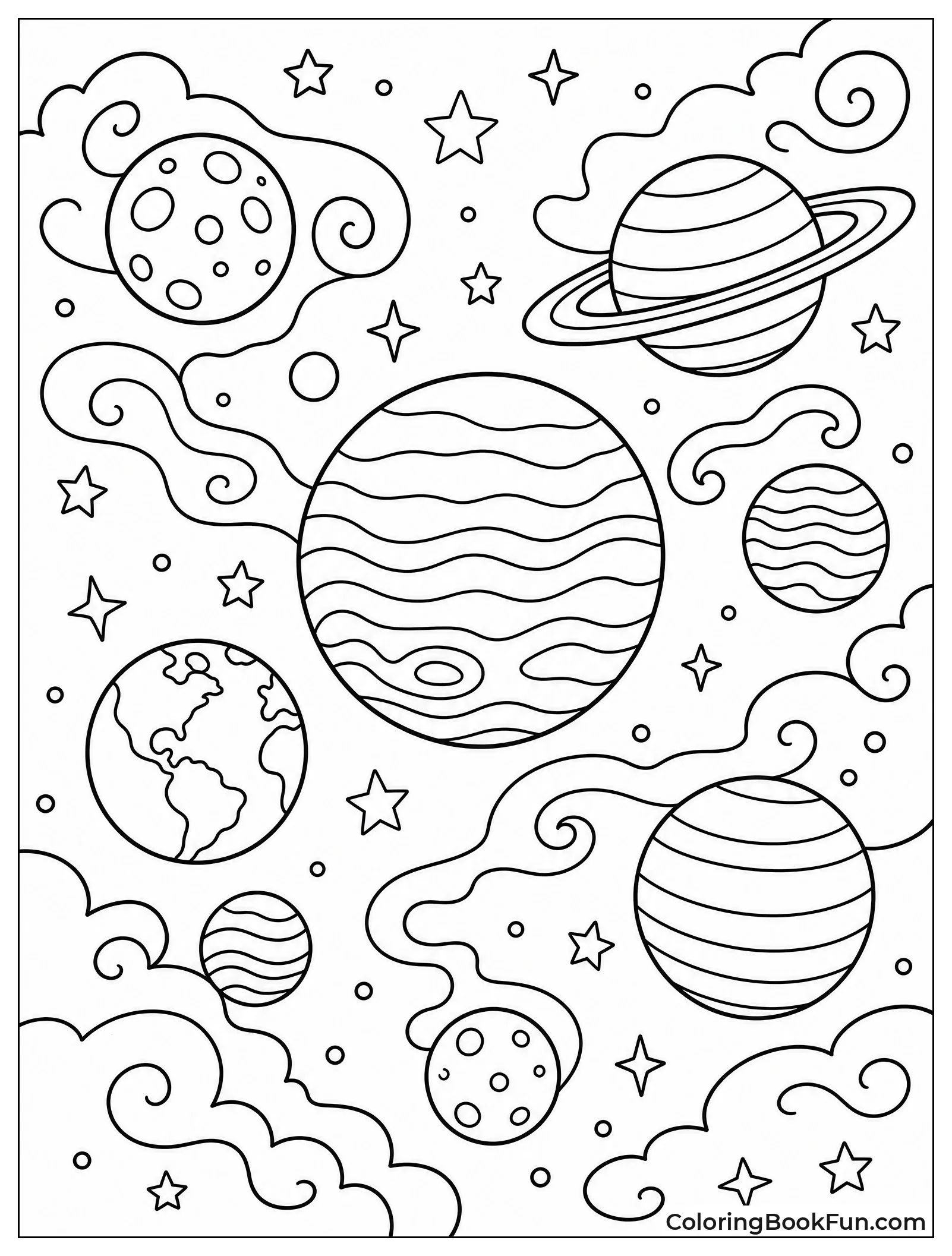Planets Floating In Colorful Nebula