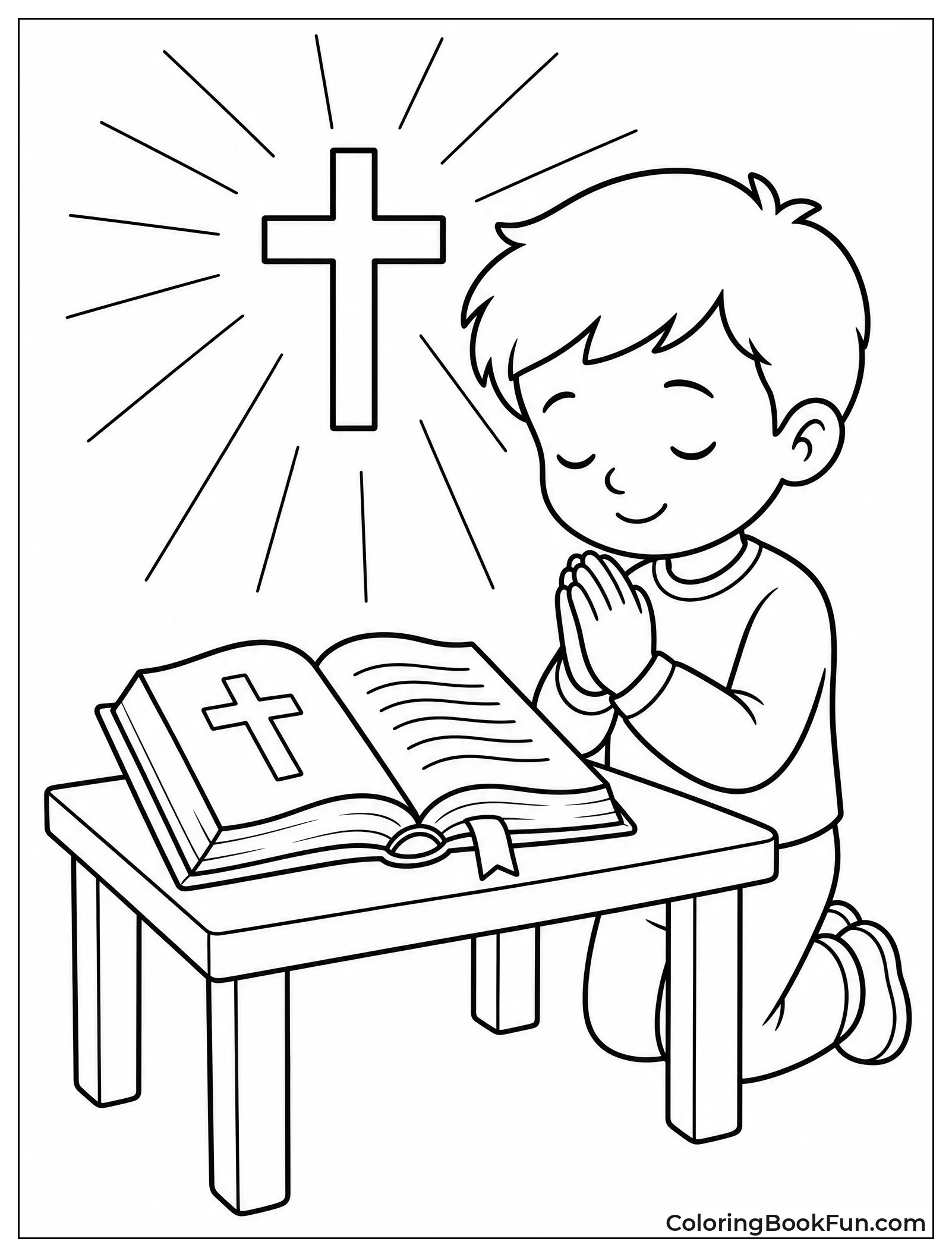Child Praying by Open Bible
