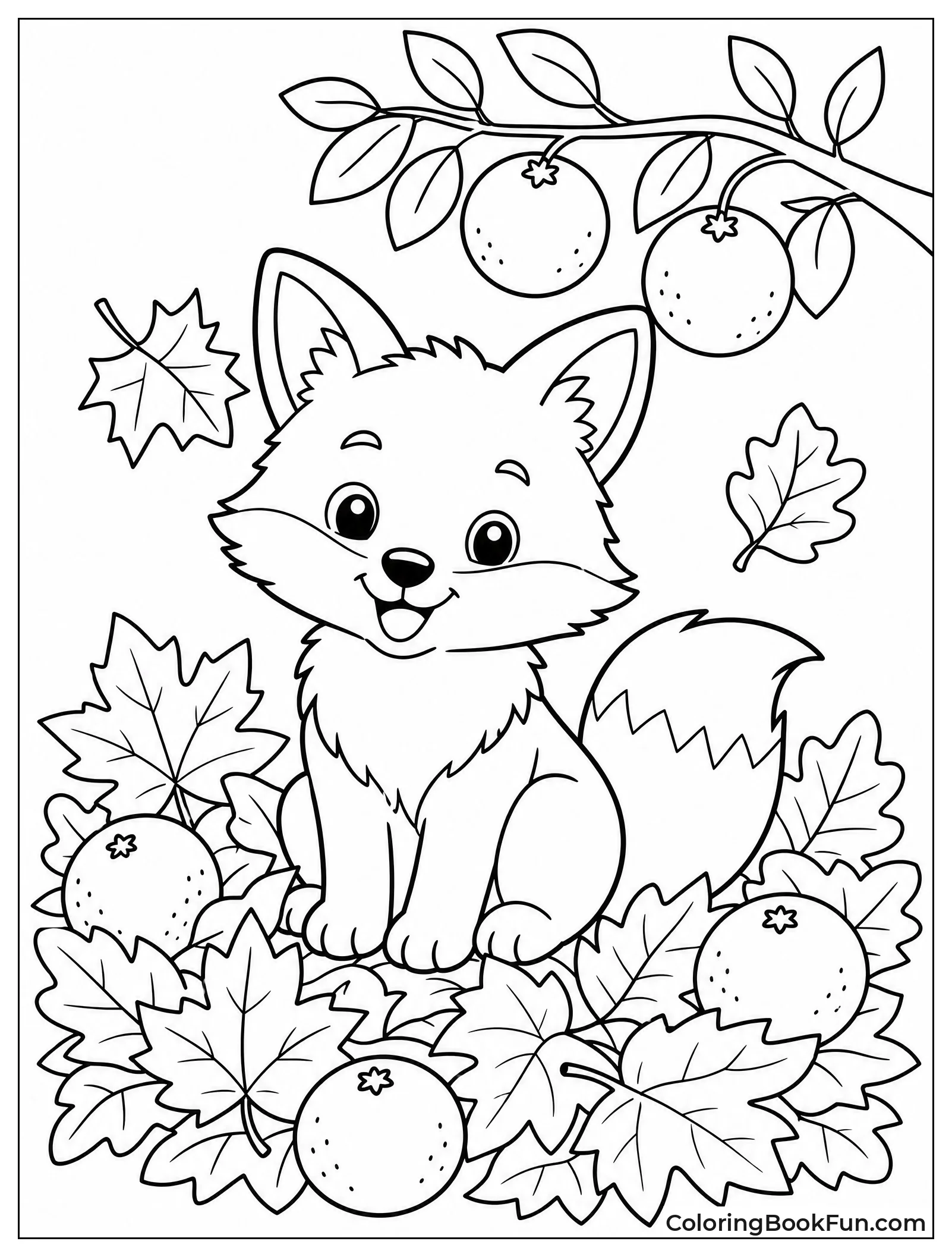 Fox Sitting in Autumn Leaves