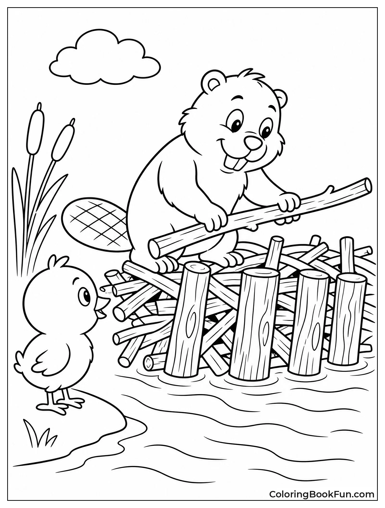 Beaver Building Dam With Sticks