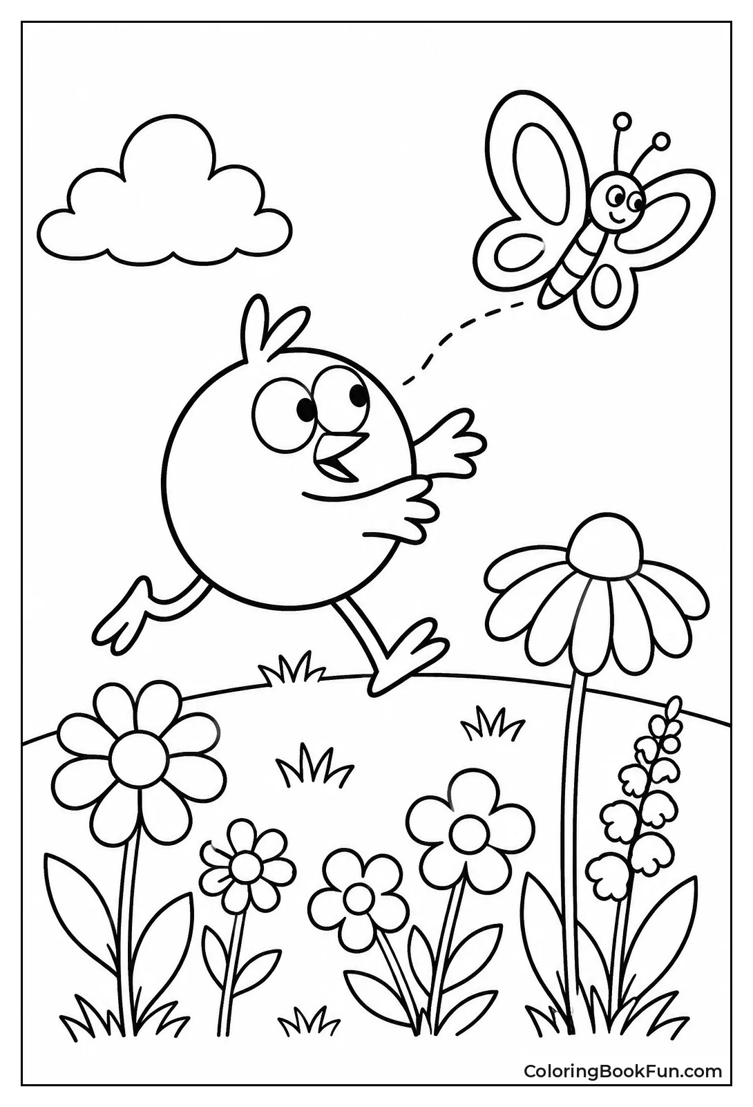 Peep Chasing Butterfly Through Wildflowers