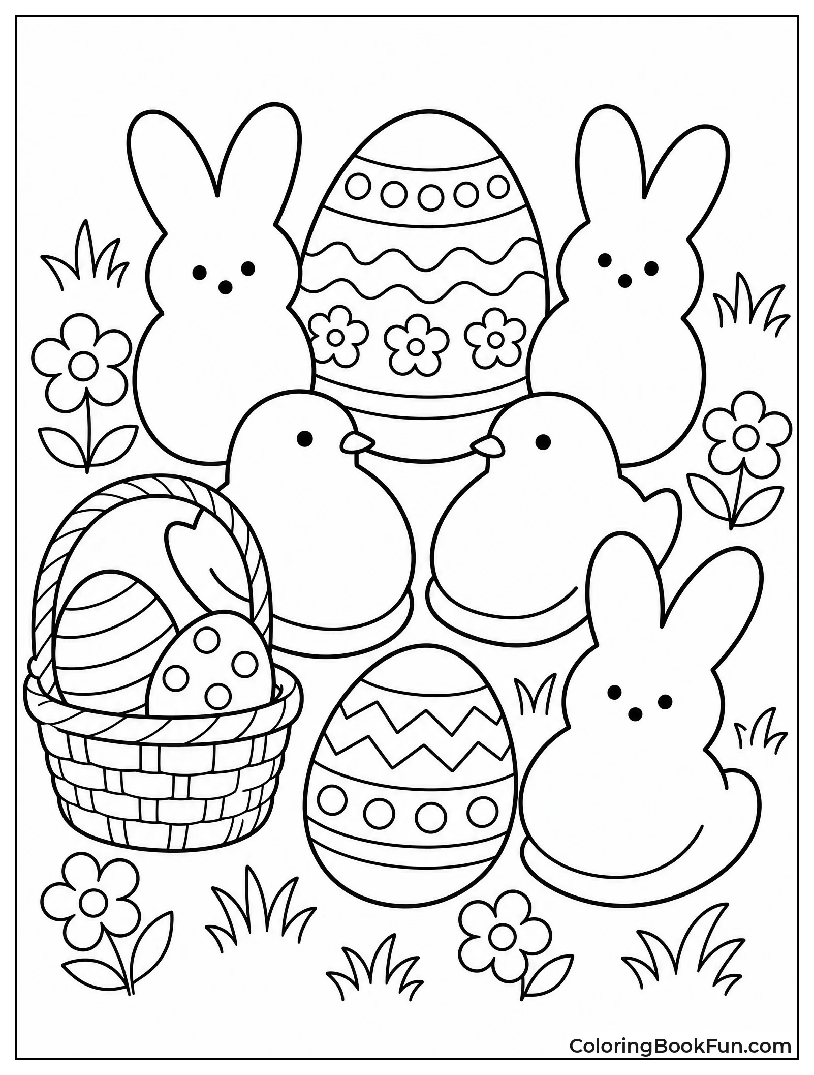 Peeps Playing around Decorated Eggs