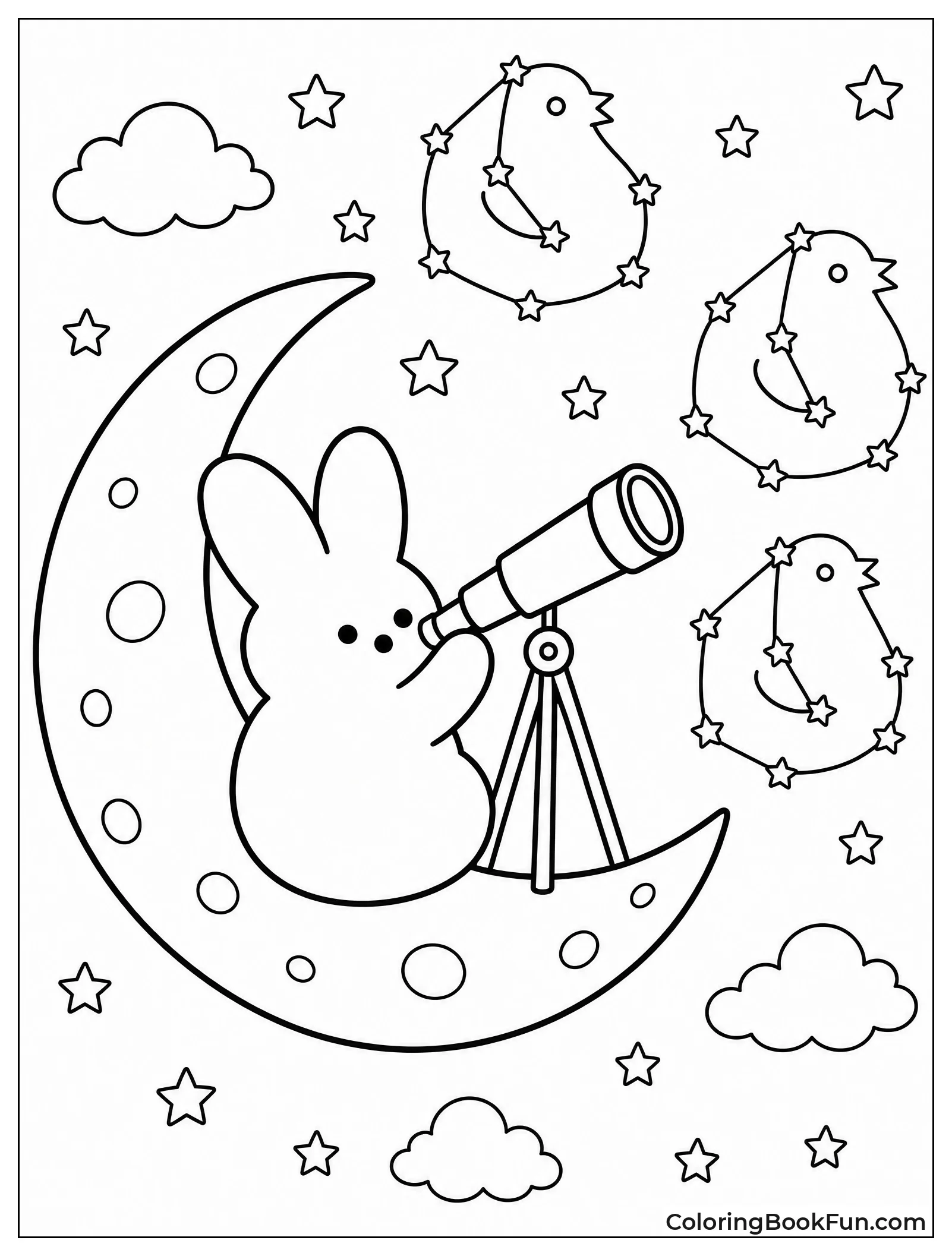 Bunny Stargazing on Crescent Moon