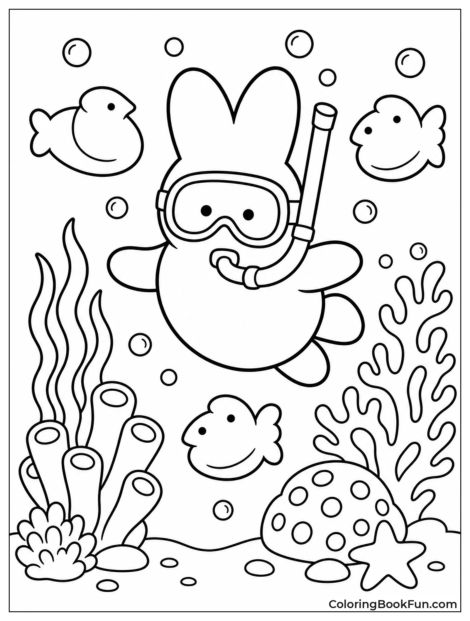 Bunny Swimming with Marshmallow Fish