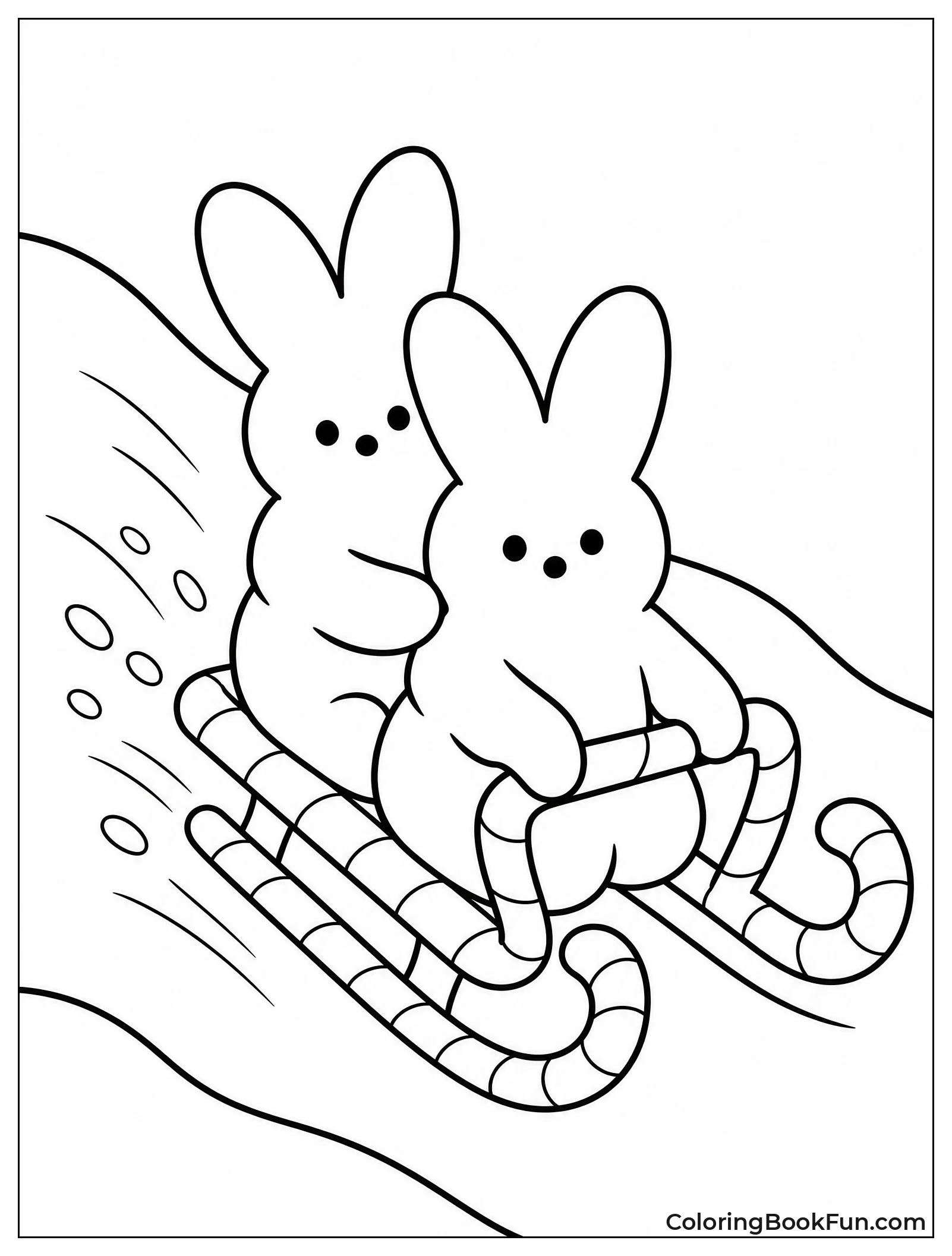 Bunnies Sledding on Candy Cane