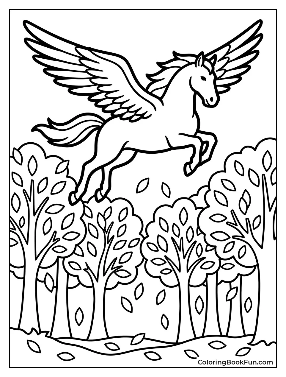 Pegasus Flying Over Colorful Autumn Trees
