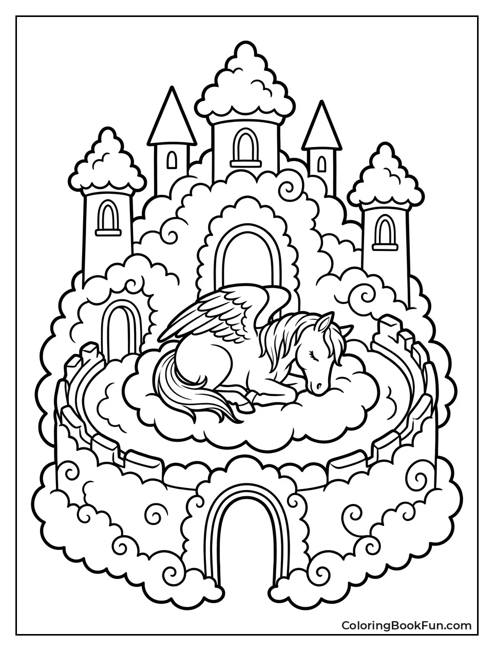 Pegasus Resting at a Cloud Palace