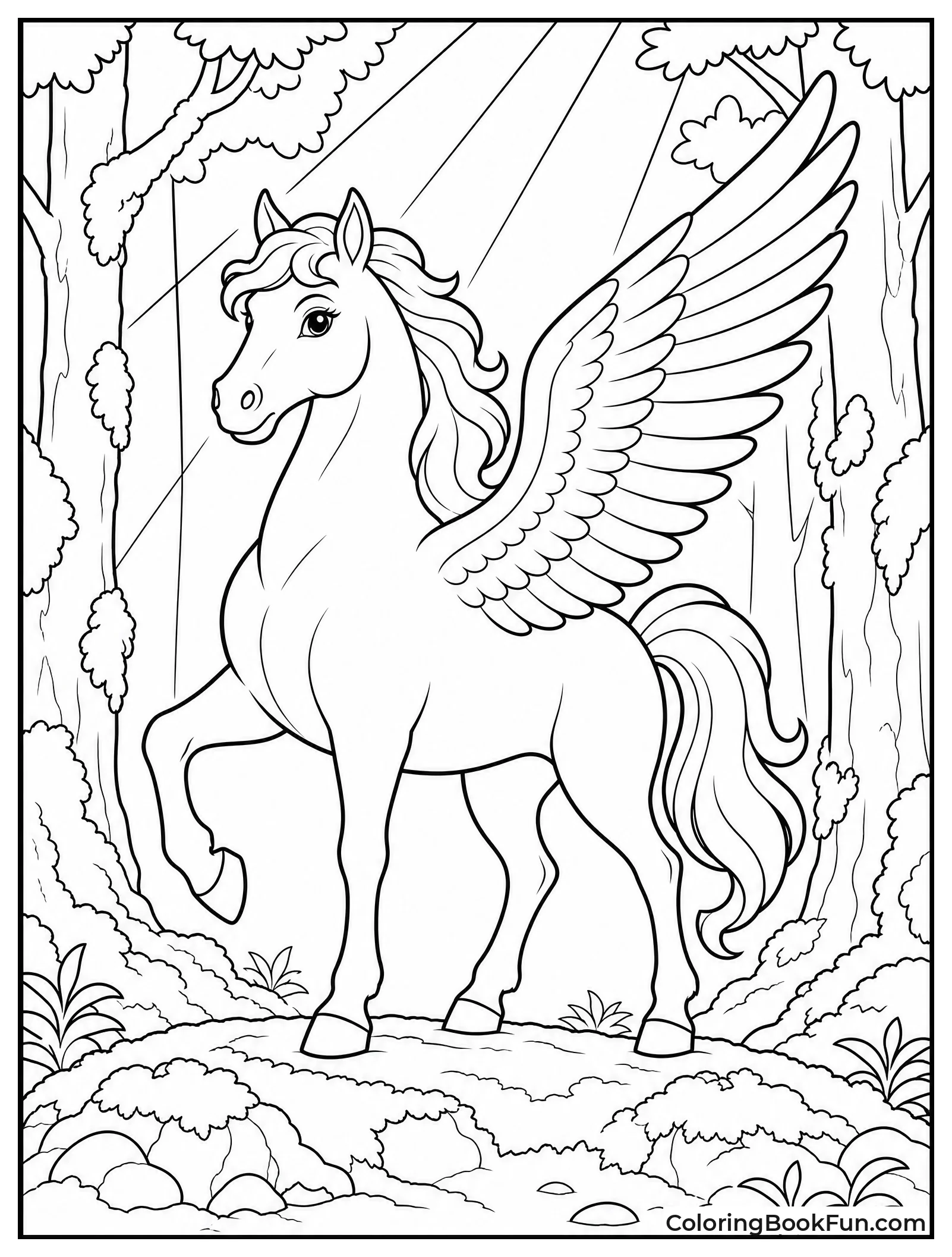 Pegasus Standing in an Ancient Forest