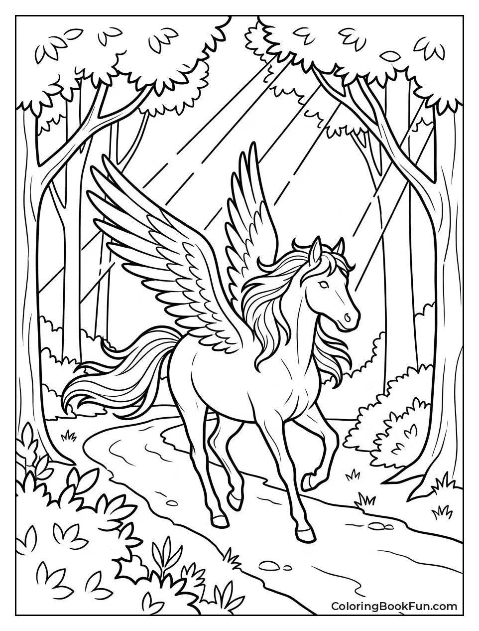 Pegasus Trotting Through an Enchanted Forest