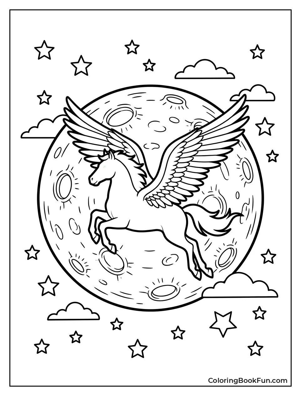 Pegasus Silhouette Against a Full Moon