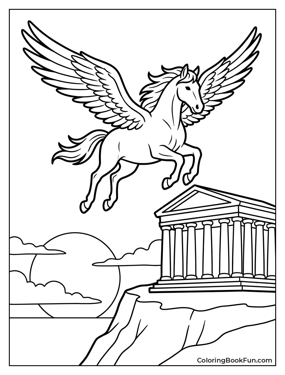 Pegasus Flying Over a Greek Temple