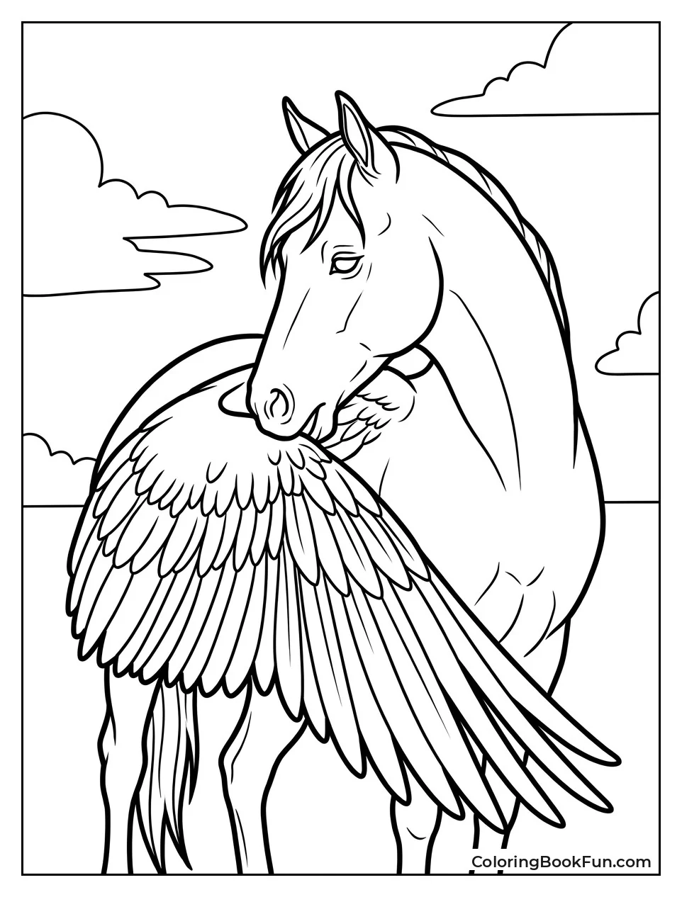 Pegasus Preening Its Large Wings