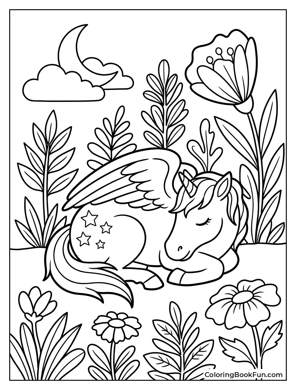 Peaceful Pegasus Sleeping in a Garden
