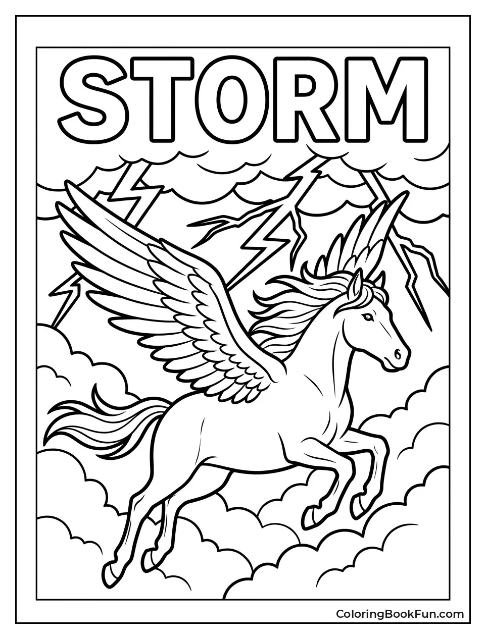 Pegasus Flying Through a Thunderstorm