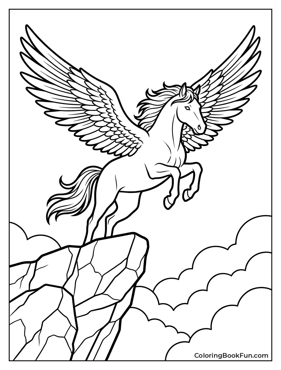 Pegasus Launching from a Rocky Ledge