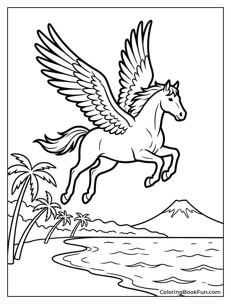 Pegasus Flying Over a Tropical Beach