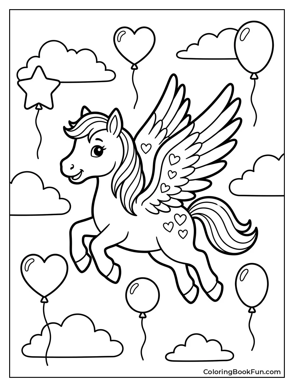 Friendly Pegasus with Heart Balloons