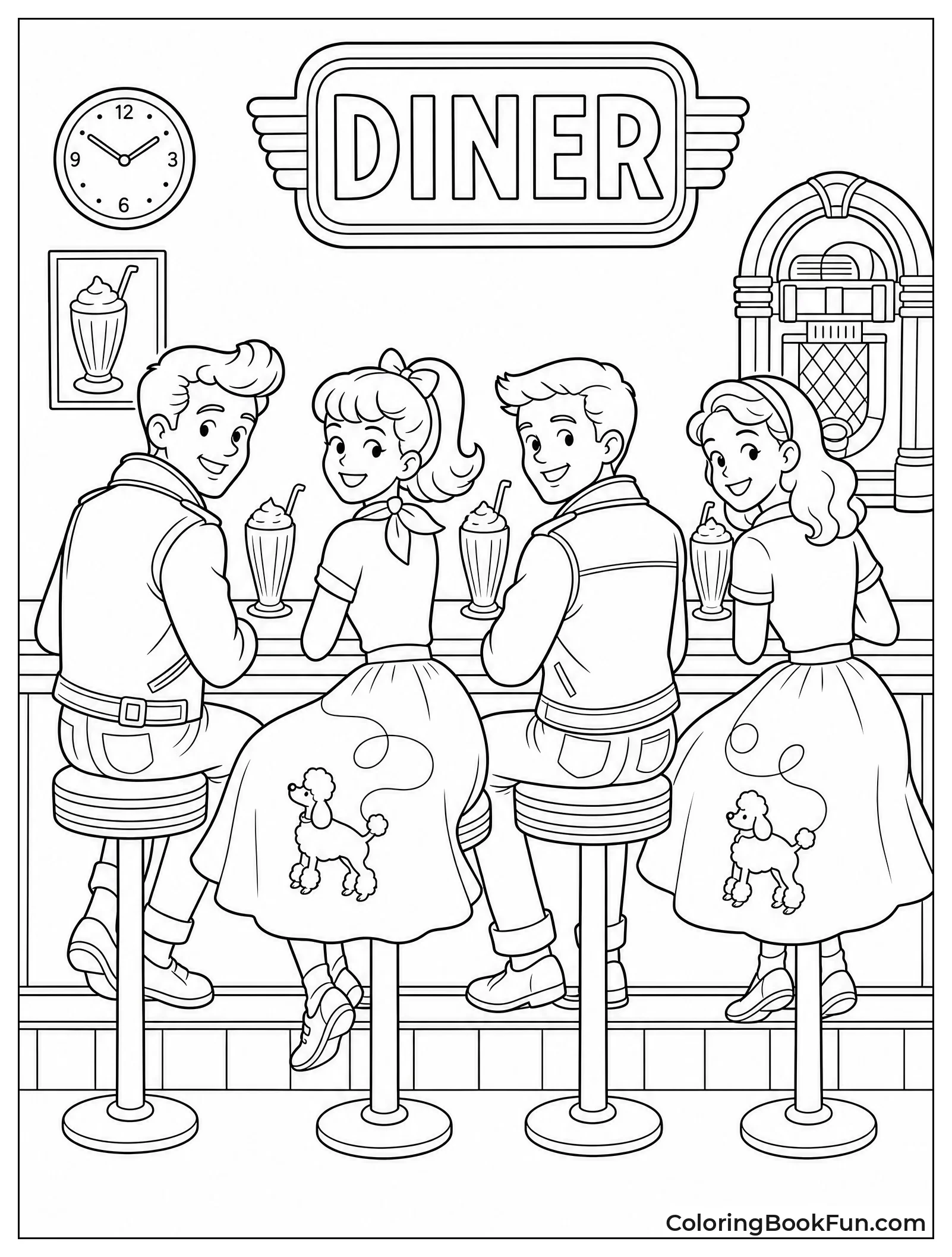 Friends at 1950s Diner Counter