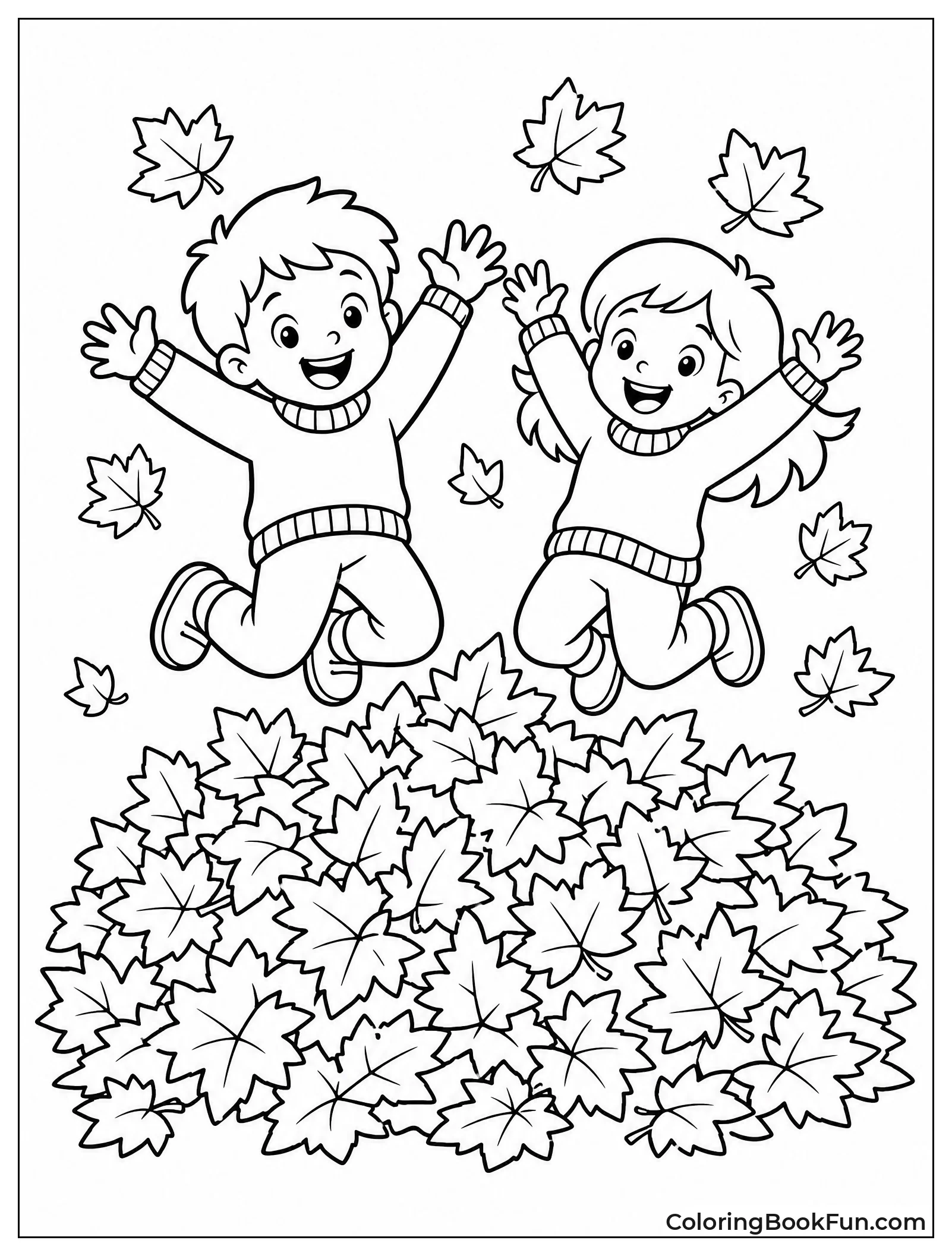 Kids Jumping into Leaf Pile