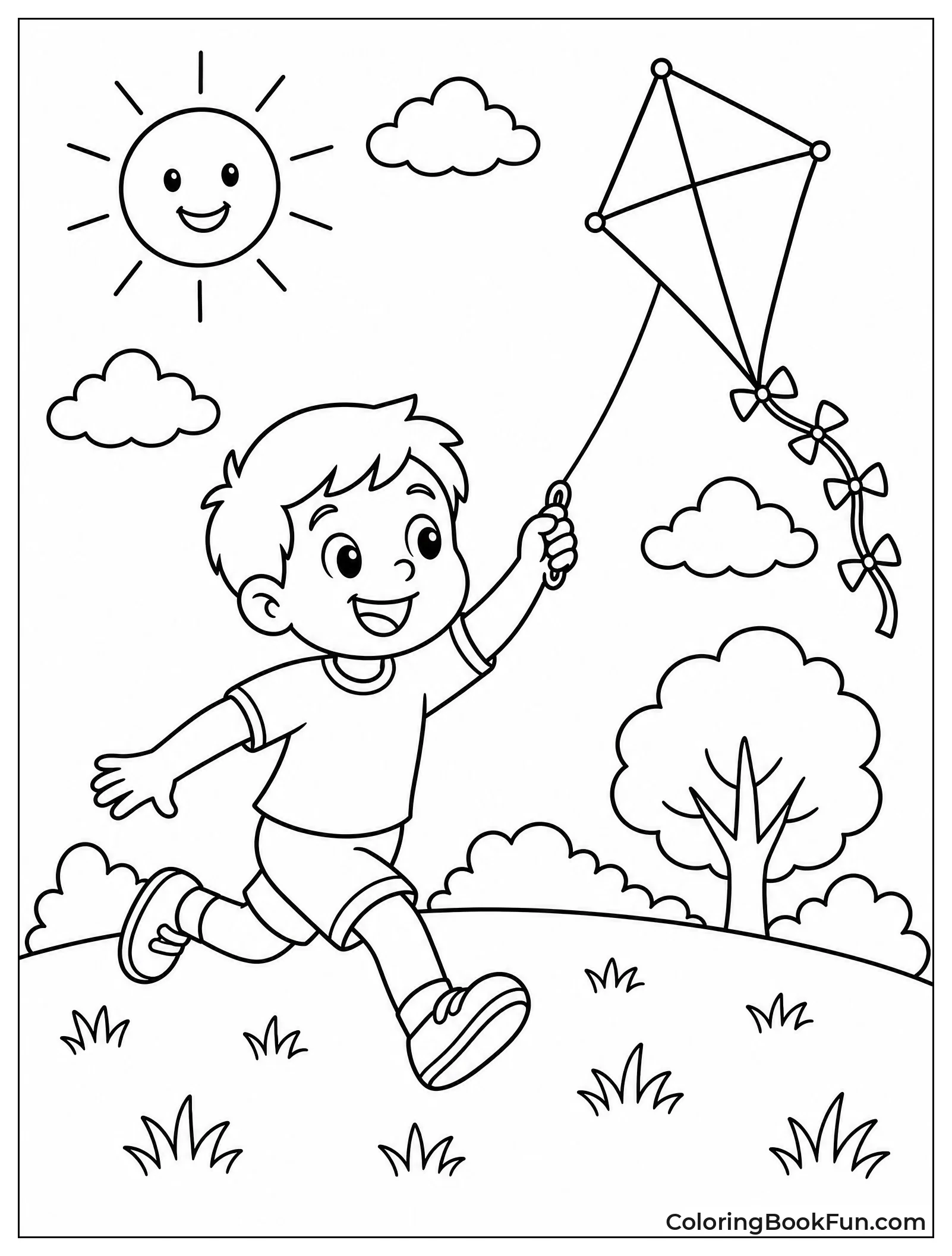 Boy Running with Kite in Park