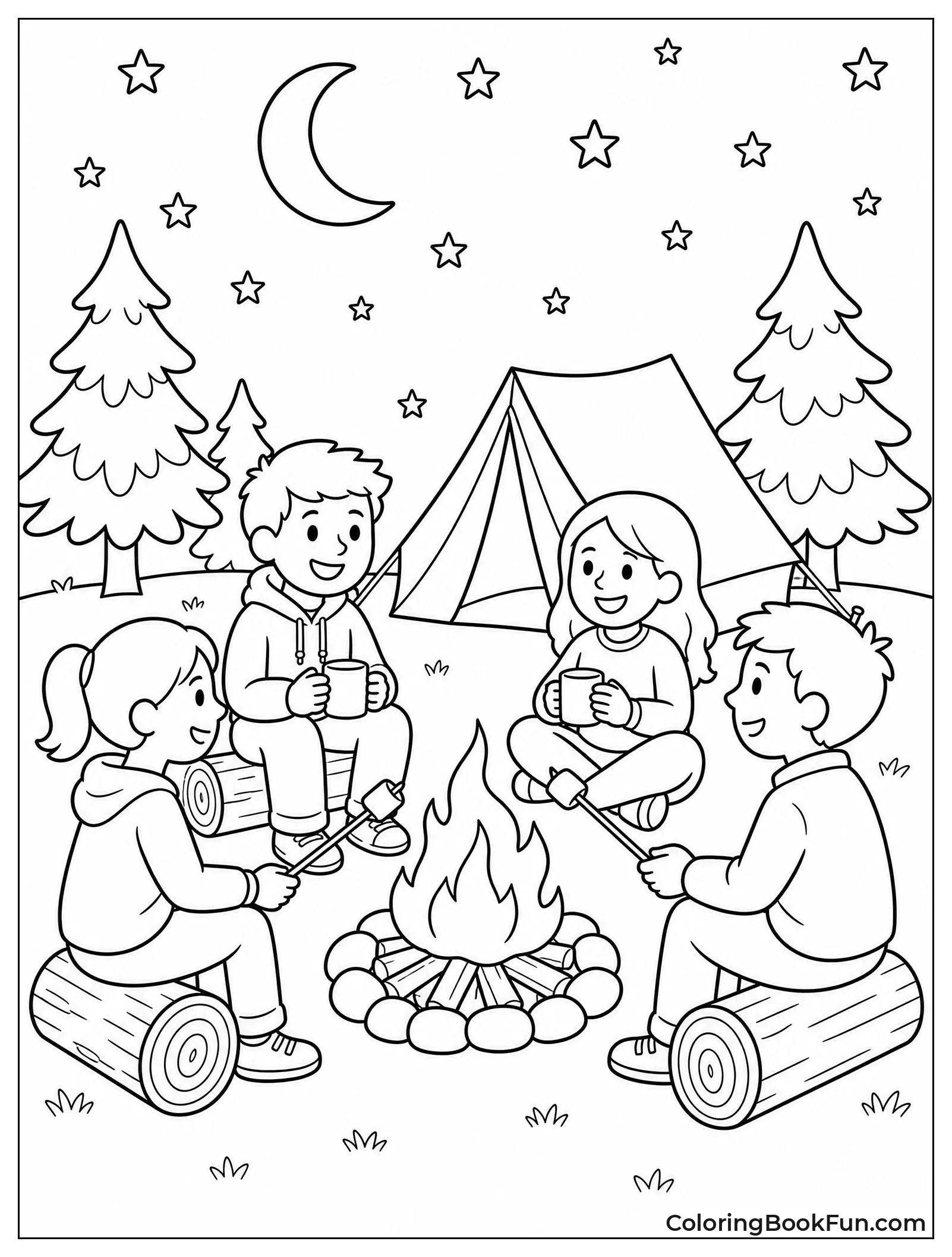 Campers around Fire under Stars
