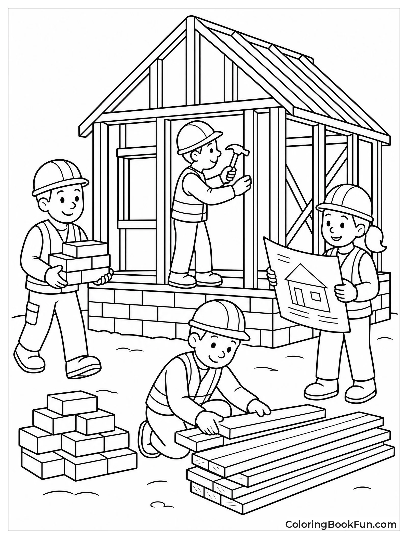 Construction Crew Building a House