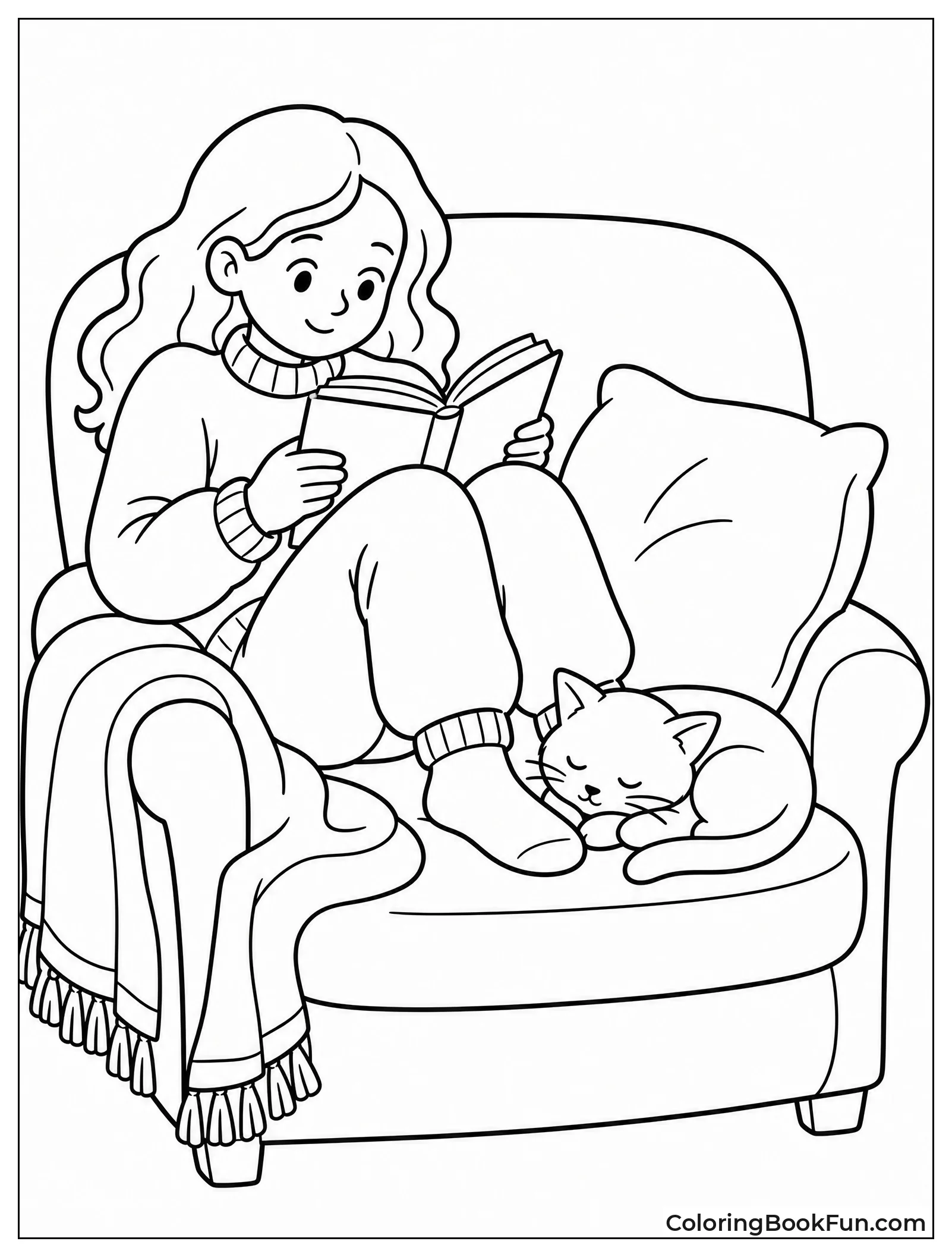 Person Reading with Sleeping Cat